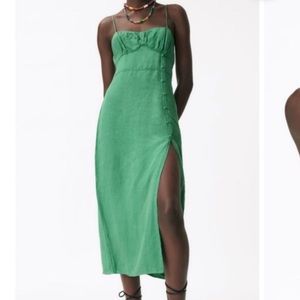 Brand new Zara washed green dress. Sold out. Size xs.